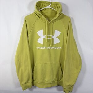 Under Armour Hoodie Mens XL Bright Green Big Logo Relaxed Fit Fleece ColdGear
